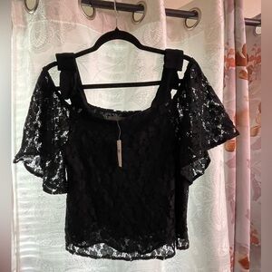 NWT Anthropologie Off-The-Shoulder Black Lace cute top